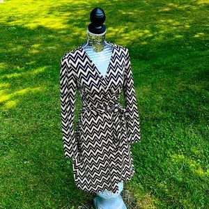 Chevron Long Sleeve Midi Wrap Dress